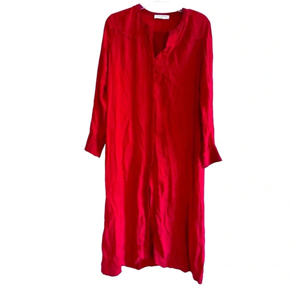 Sandro Paris Red Dress Midi V-neck long sleeve Floral FR 1 / Small US RTR - Picture 1 of 16